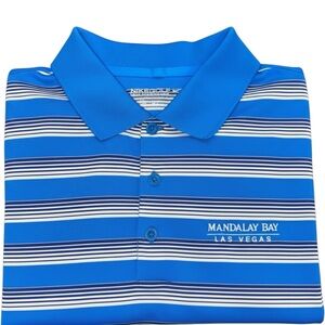 Nike Golf Dri-FIT  Men's Polo Shirt XL Blue White Stripe Performance Gear EUC